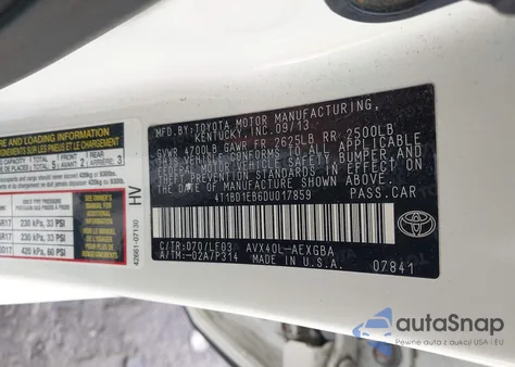 2013 Toyota Avalon Hybrid Xle Premium из США, поврежденный, VIN 4T1BD1EB6DU017859